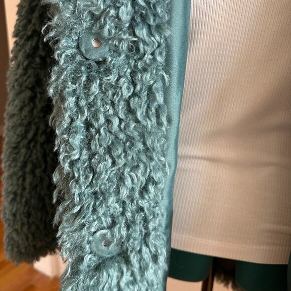 BCBGeneration Teddy Faux-Fur Blue-Green Coat L NWOT plush streetwear BOHO - Picture 8 of 16